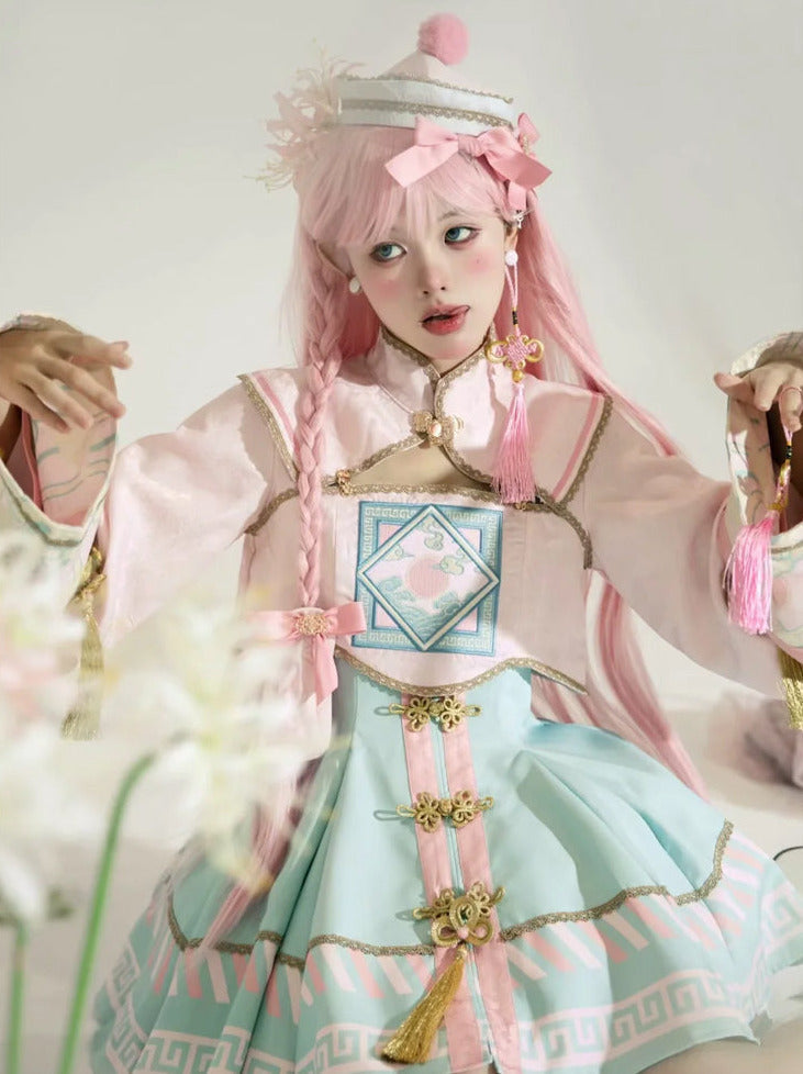 [pre-order] Little Jiangshi Pink Lolita Sweet Dress + Jacket + Hat + Ribbon