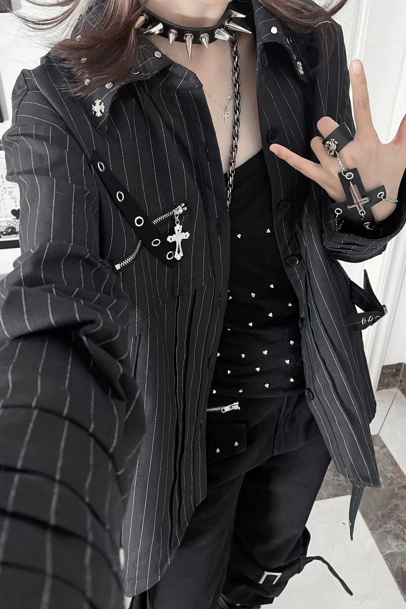 Striped Mode Long Sleeve Shirt + Tie