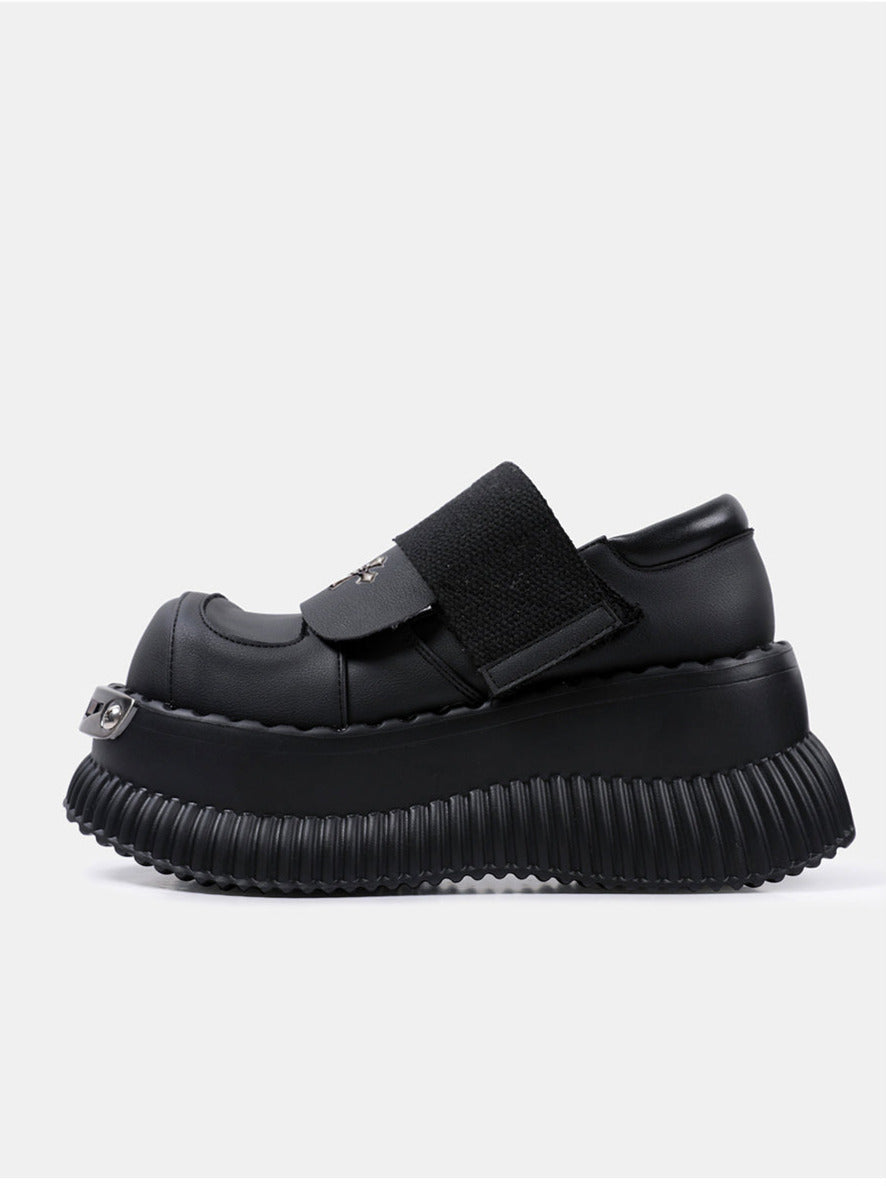 Metal Punk Cross Velcro Leather Platform Shoes