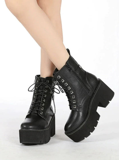 Punk Cross Belt Buckle Platform Martin Boots