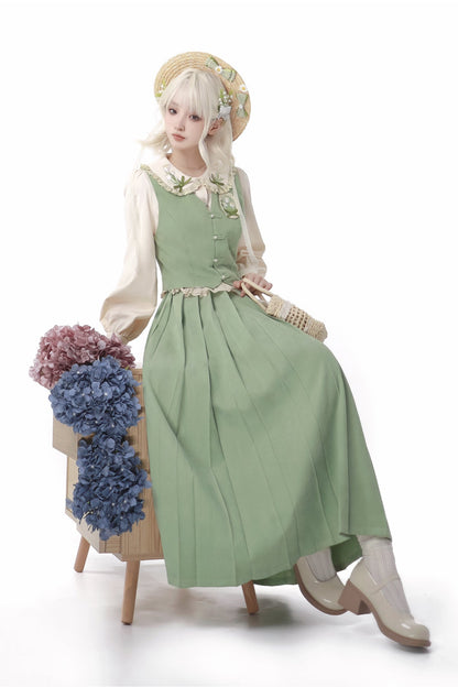 Chinese-style Pleated Skirt Set