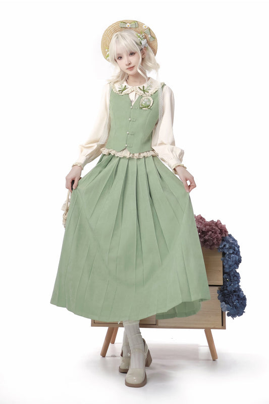 Chinese-style Pleated Skirt Set