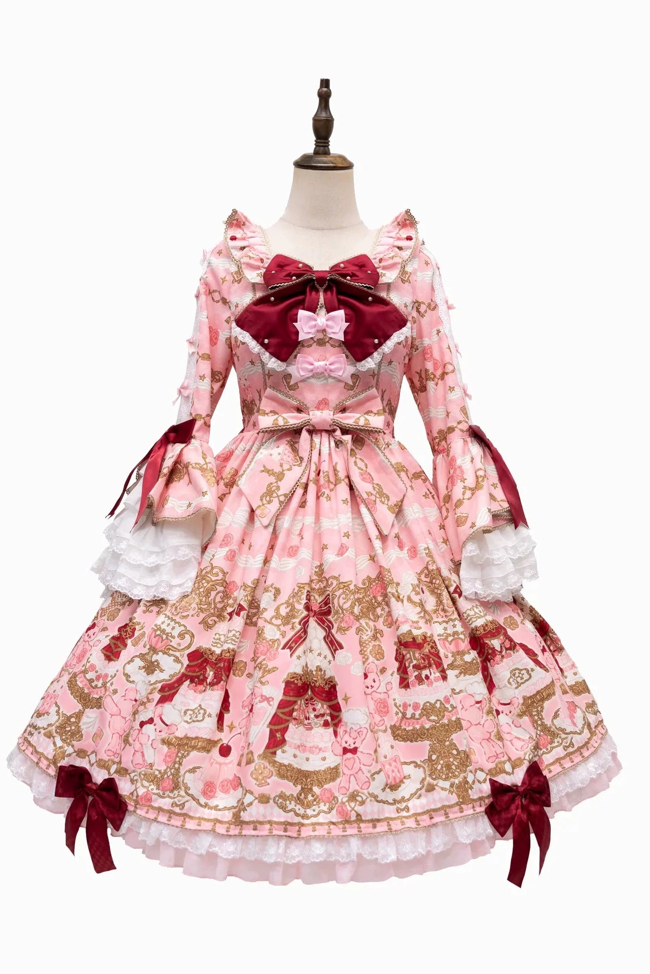 [pre-order Deadline: April 26] Retro Romance Sweet Lolita Ribbon Cake Print Princess Sleeve Dress
