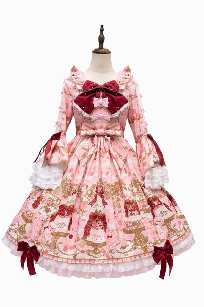 [pre-order Deadline: April 26] Retro Romance Sweet Lolita Ribbon Cake Print Princess Sleeve Dress