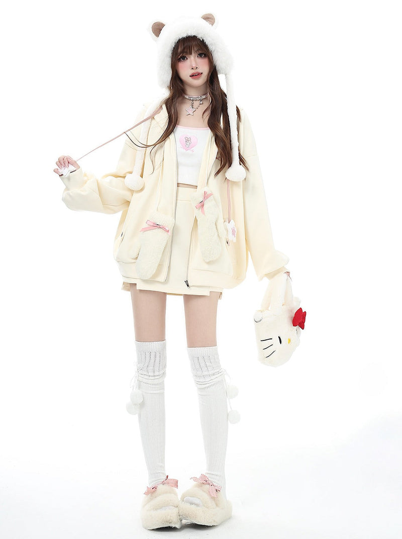 Small Hooded Zipper Hoodie + Tight Skirt
