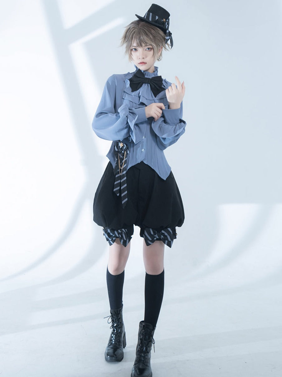 Line Prince Lolita Hooded Long Vest + Dark Blue Shirt + Balloon Ribbon Pants [pre-order]