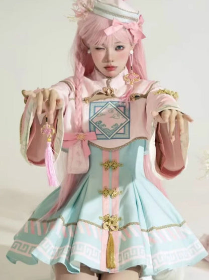 [pre-order] Little Jiangshi Pink Lolita Sweet Dress + Jacket + Hat + Ribbon
