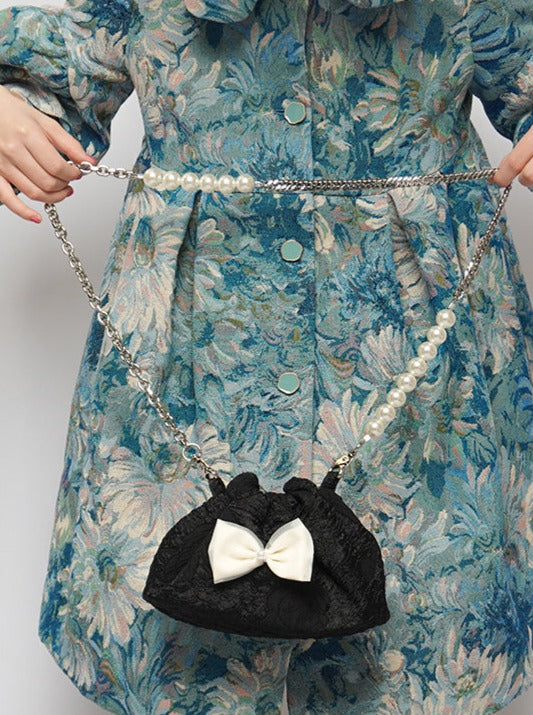 Pearl Ribbon Shoulder Chain Mini Bag