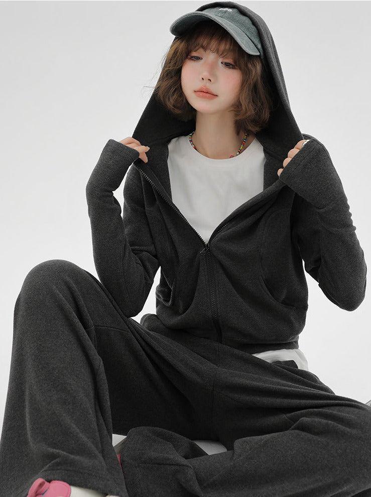 Korean Sports Lazy Style Sweat Hoodie Jacket + Pants