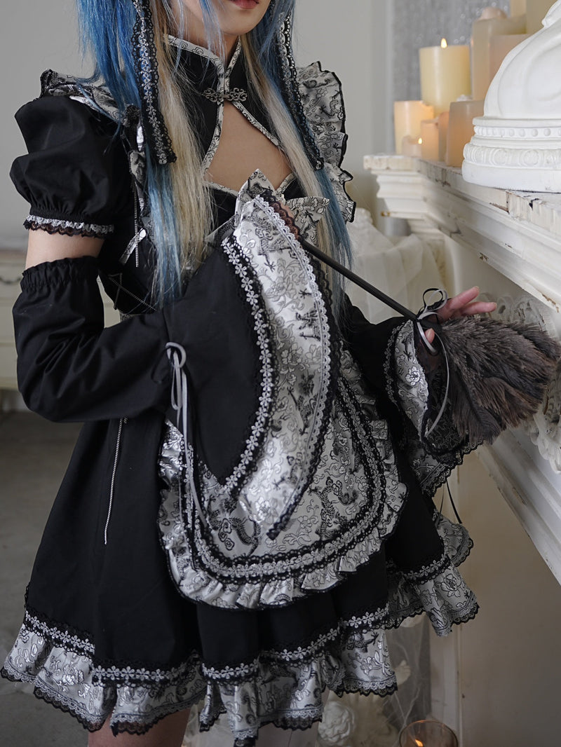 Silver Dragon Maid Gothic Dress + Apron + Arm Cover