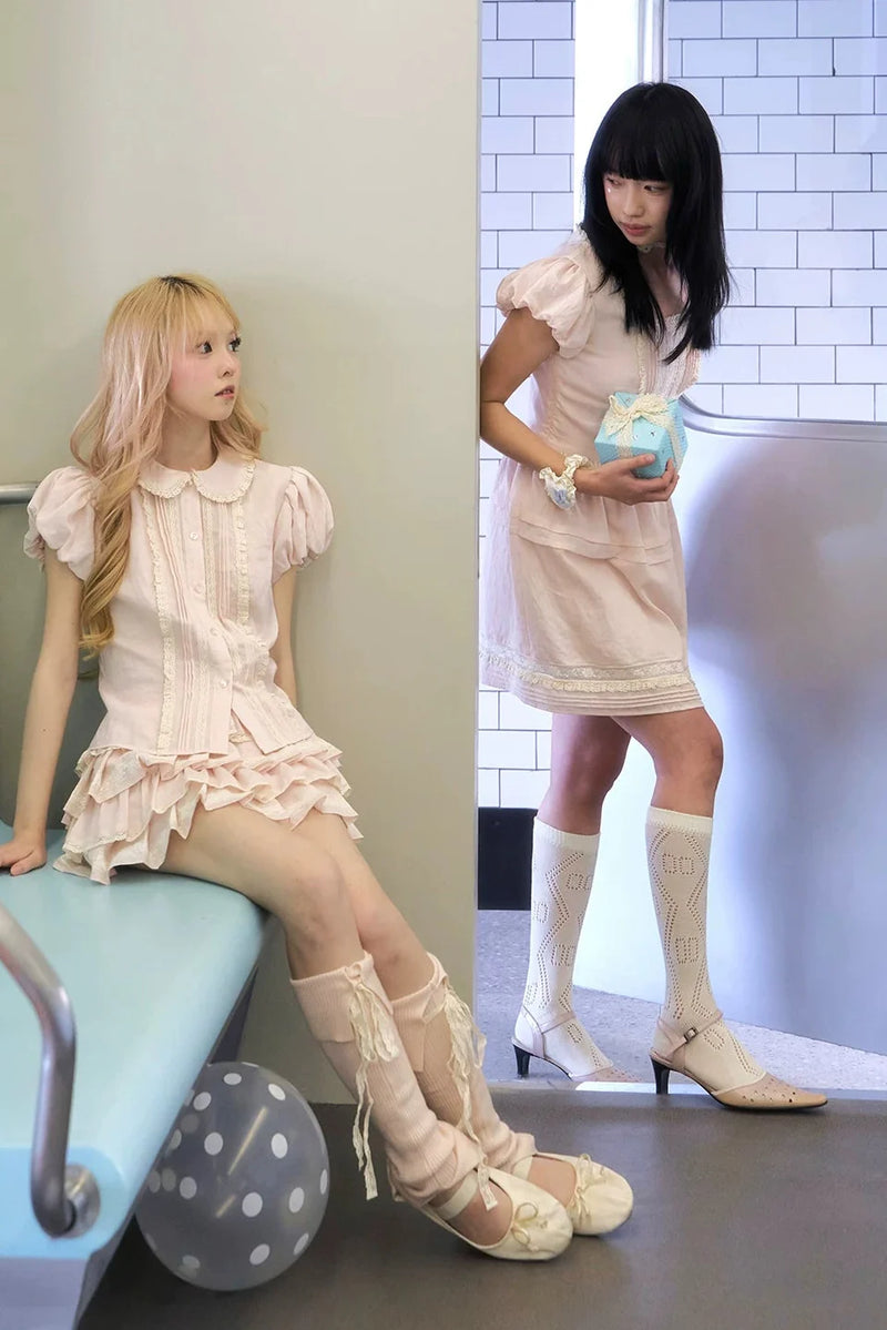 Peach Lace Doll Shirt + Tiered Skirt