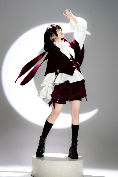 Hunting Rabbit Retro Red Bunny Ear Jacket + Vest + Shorts