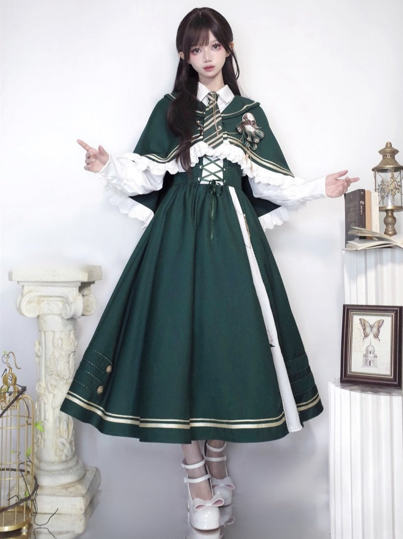 New Time Traveler Short Cape + Blouse + Lace-up Flare Skirt