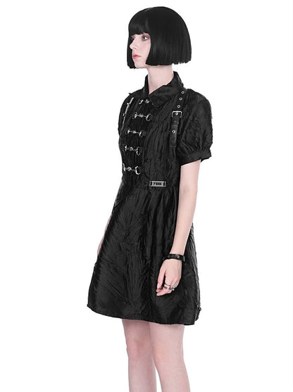 Dark Punk Metallic Puff Sleeve Chinese-style Dress