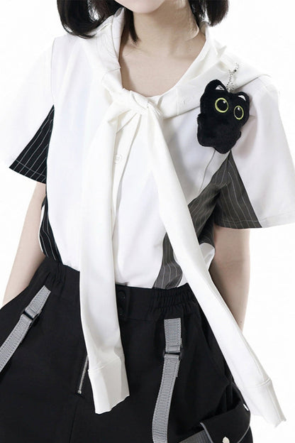Stripe Stitch Design Shirt + Hooded Shirt + Shorts + Culottes + Tie