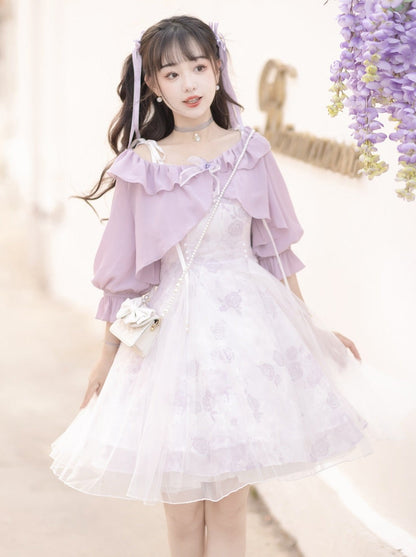 Sweet Purple Top + Flower Camisole Skirt
