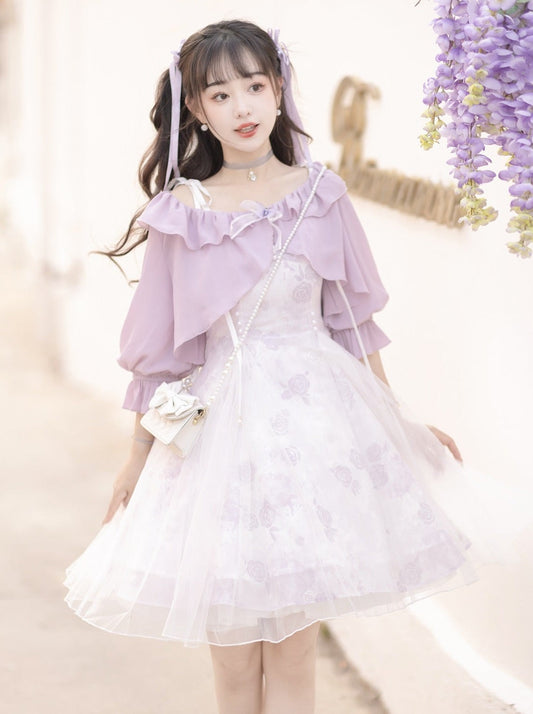 Sweet Purple Top + Flower Camisole Skirt