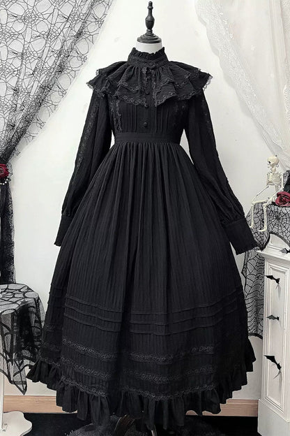 Dark Gothic Long Dress + Lace Collar