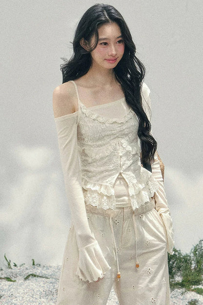 Lace Asymmetrical Strap Top