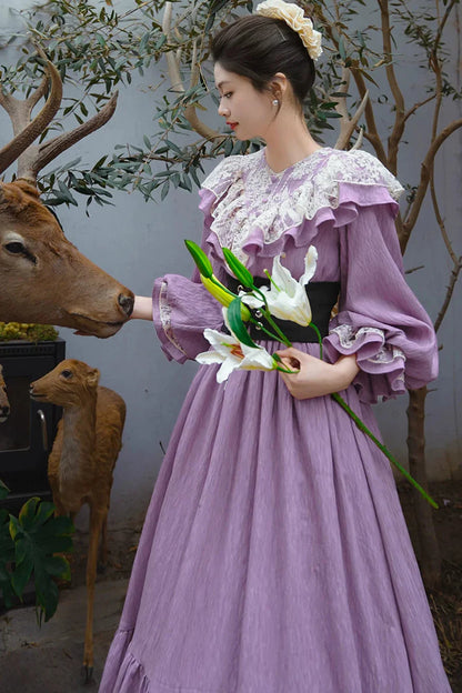Retro Princess Morning Mist Ruffle Dress