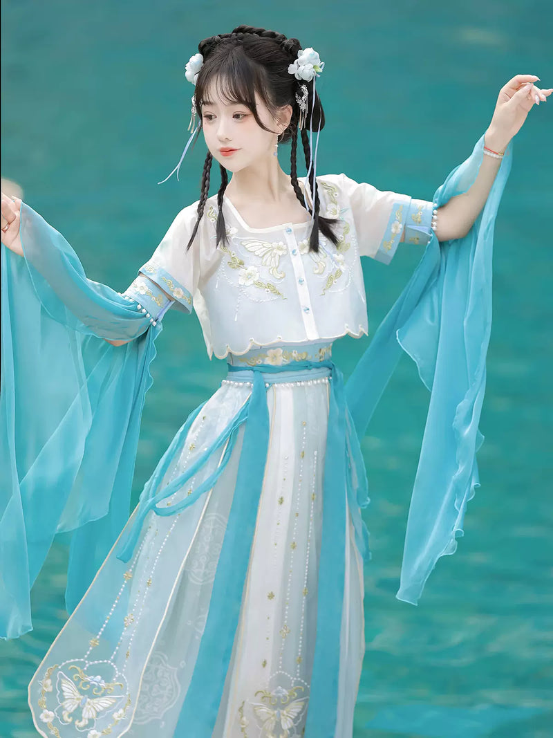 Blue Falling Sea Chinese-style Embroidery Fairy Suit