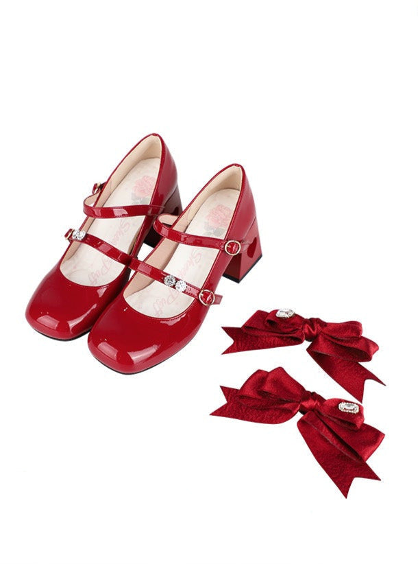 Ribbon Open Heart High Heel Lolita Shoes [jewel Ribbon/normal Ribbon]