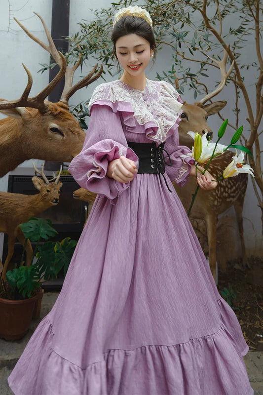 Retro Princess Morning Mist Ruffle Dress