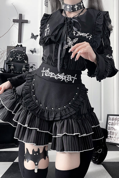 Light Asia Dark Slim Long Sleeve Top + Faux Apron Short Skirt