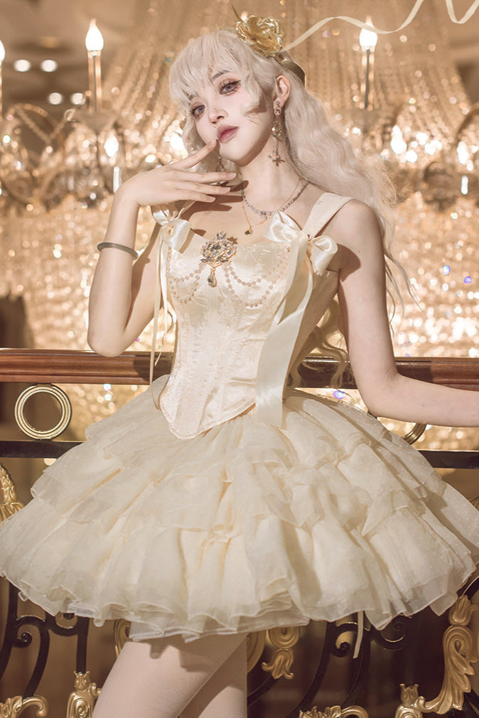 [pre-order] Champagne Gold Jacquard Waist French Ballet Tutu Set