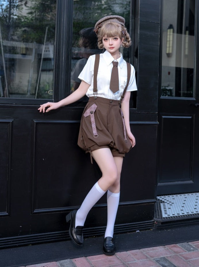 Retro Boy Brown Vest + Shirt + Balloon Pants