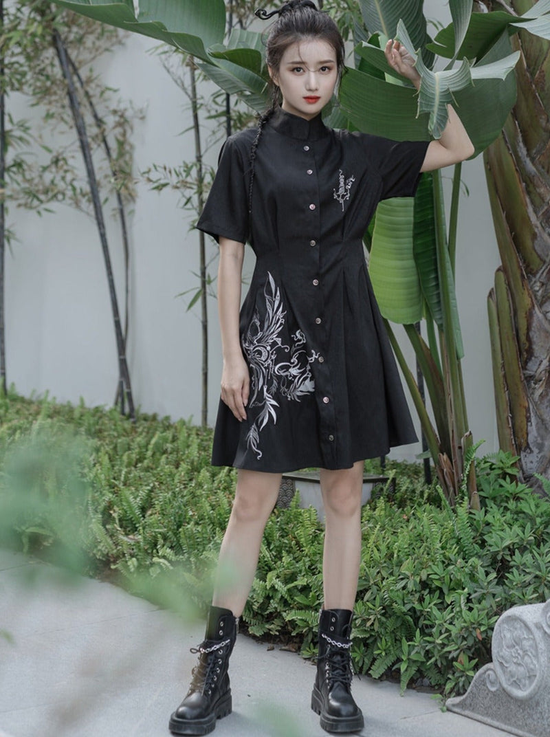 Dragon Design Mode Slim Shirt Dress