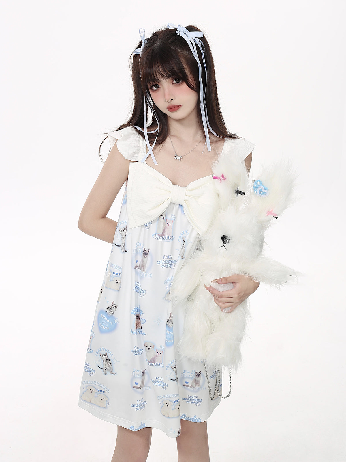 Dog & Cat Nightwear Set / Big Ribbon Girly Night Dress