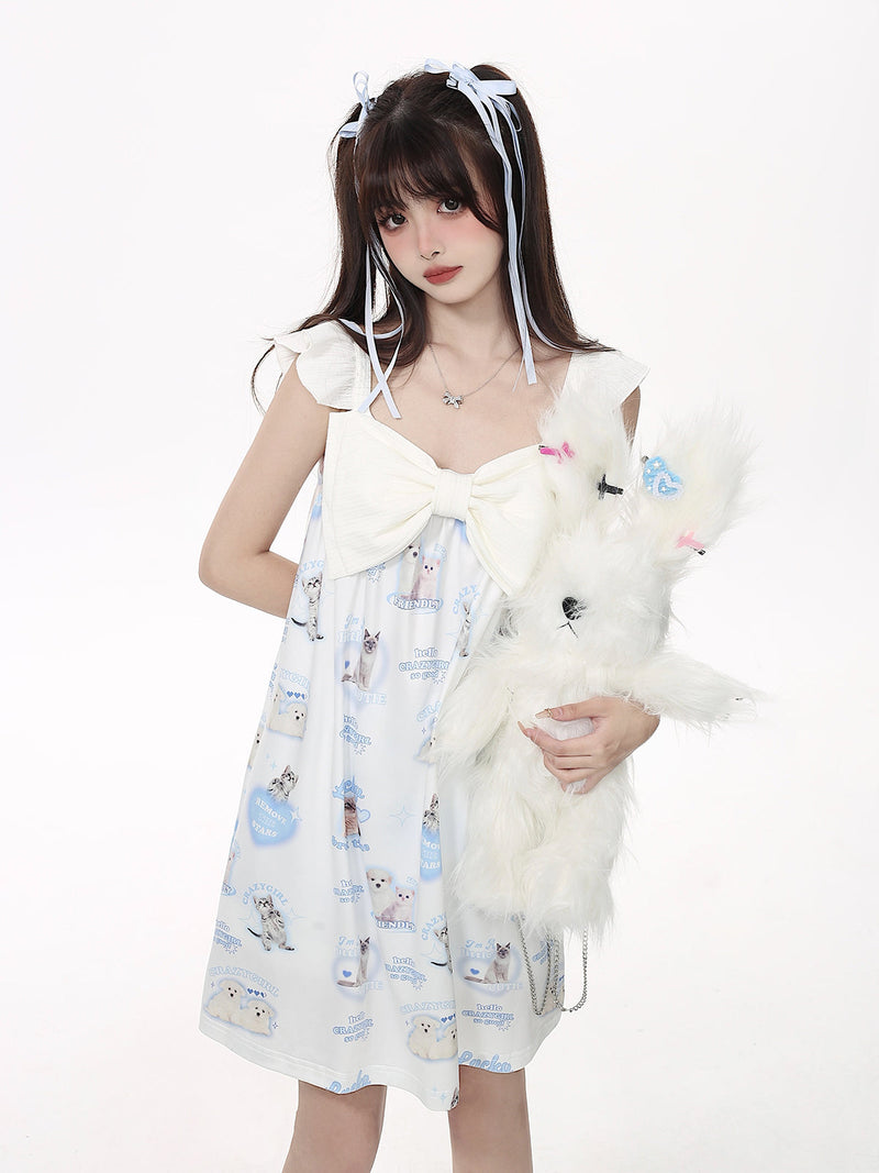 Dog & Cat Nightwear Set / Big Ribbon Girly Night Dress
