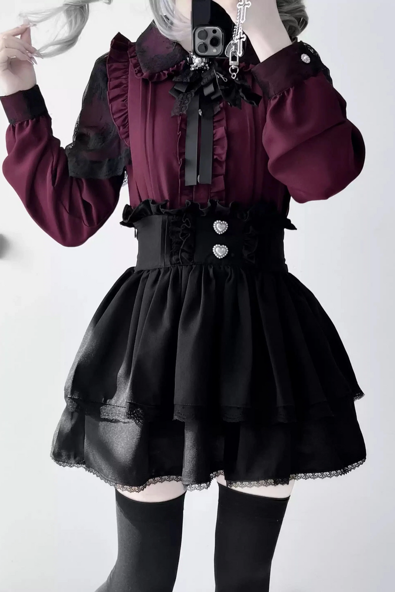 [pre-order] Lace Ruffle Collar Shirt Skirt Set