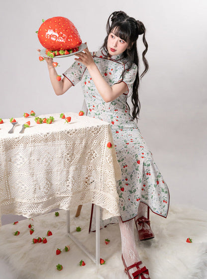 Strawberry Piping Cheongsam Dress