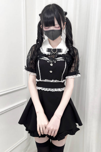 Lace Shawl Ribbon Shirt Collar Top + Shorts