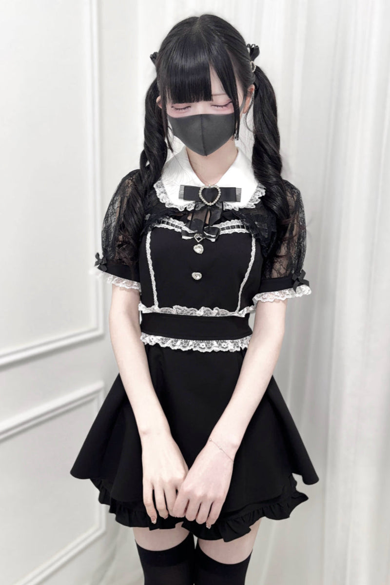 Lace Shawl Ribbon Shirt Collar Top + Shorts
