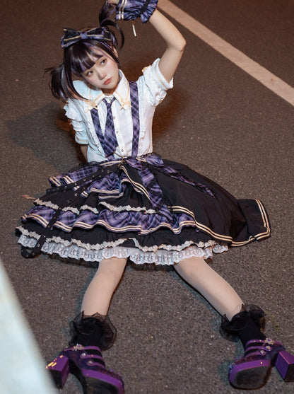 Idol Plaid Lolita Top + Tiered Ruffle Plaid Skirt