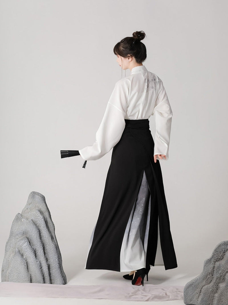 Dark Chinese-style Mode Pleated Skirt Set