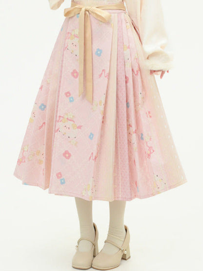 Chinese-style Retro Sheep Fur Vest + Pleated Skirt