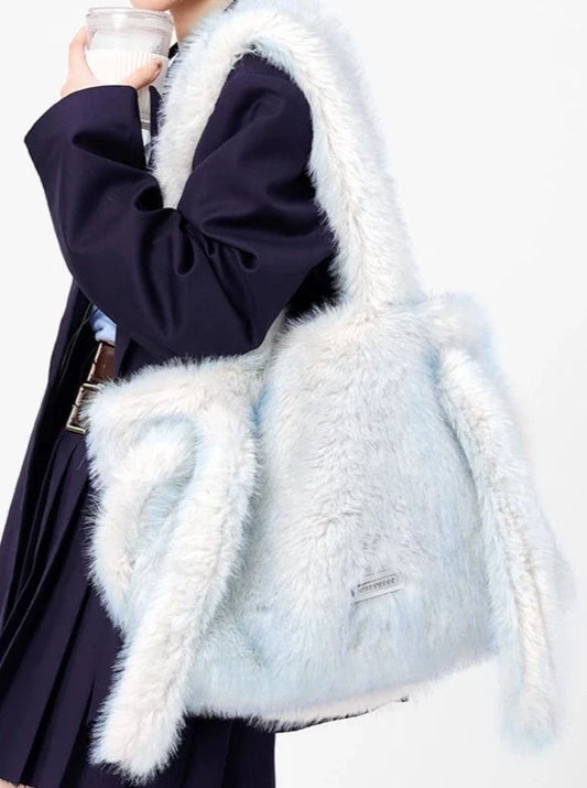 Pastel Ice Blue Faux Fur Tote Bag