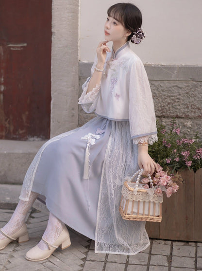 Chiffon Sweet Chinese-style Top + Skirt