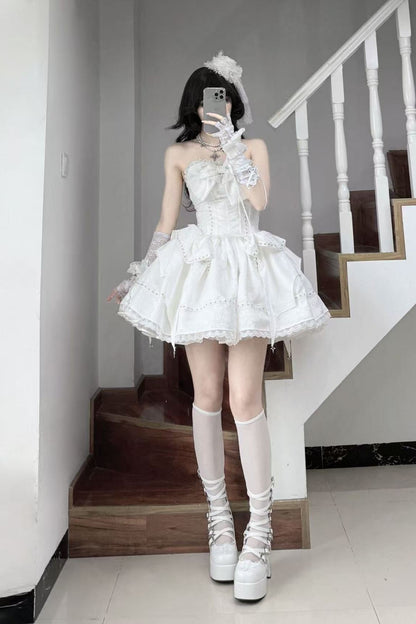White Gothic Slim Tube Top Skirt Set