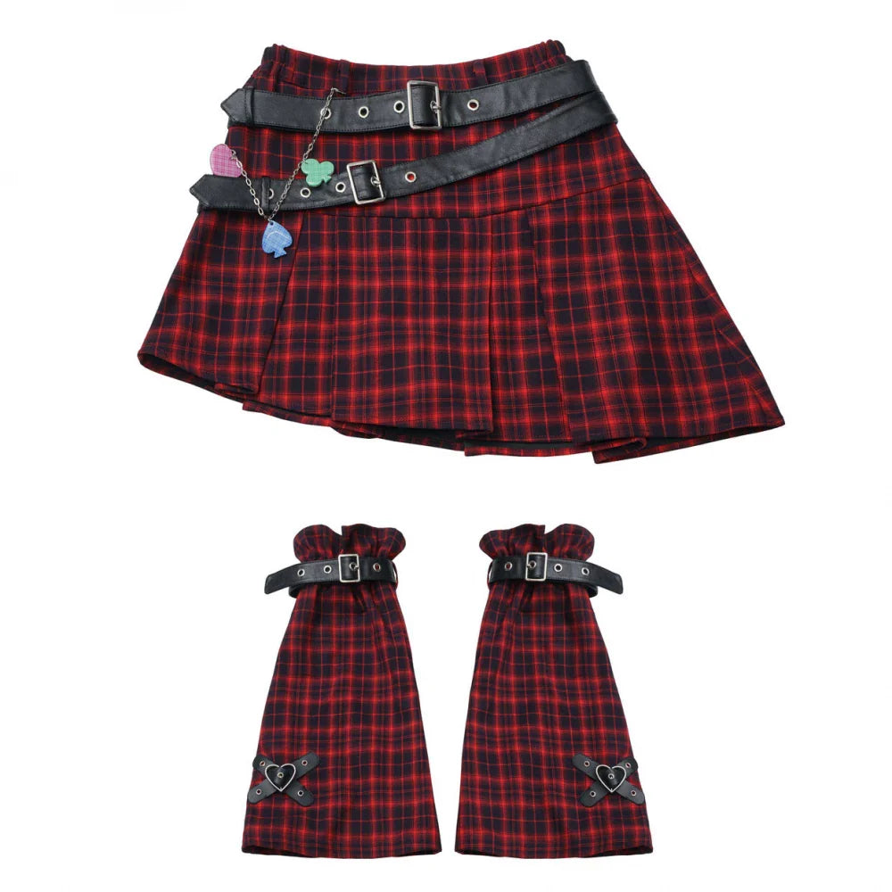 Diagonal Plaid Pleated Skirt + Leg Warmers