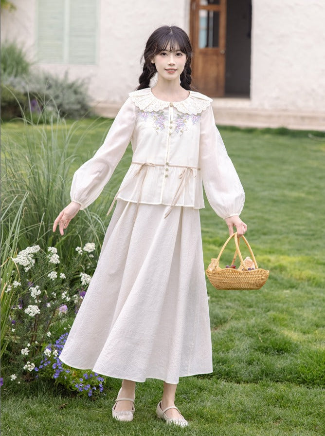 [pre-order] Retro Flower Sweet Top + Long Skirt