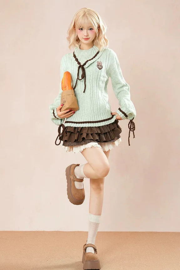 Mint Bear Knit Top + Tiered Skirt