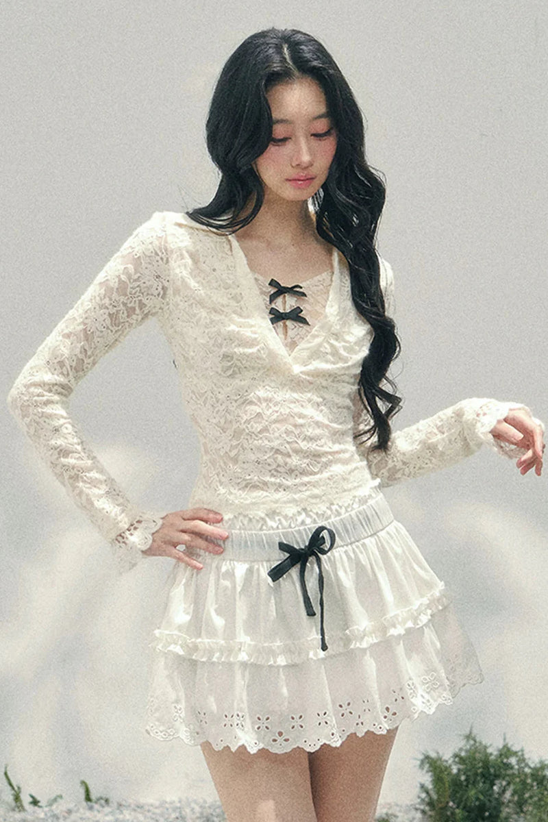 Lace Ribbon Slim Top