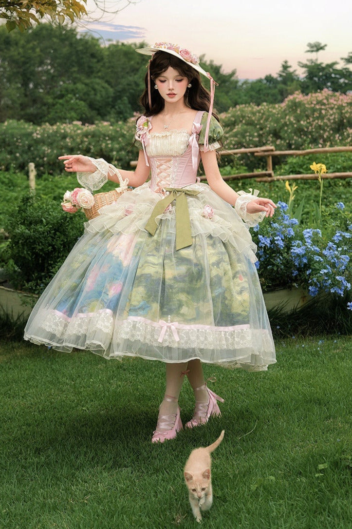 [pre-order Deadline: May 15] Monet Garden Oil Handle Classical Chiffon Dress + Bustier