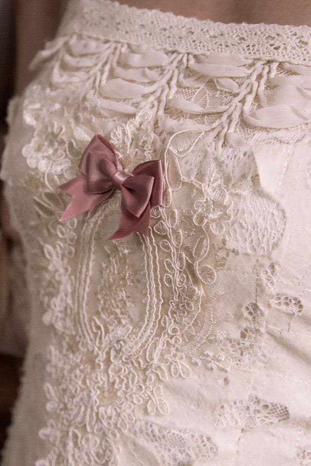 Cotton Love Heart Ribbon Cutout Lace Slip Dress