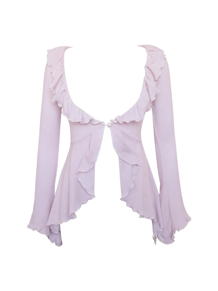 Taro Chocolate Apricot Knit Sling + Purple Knit Cardigan + Tiered Skirt